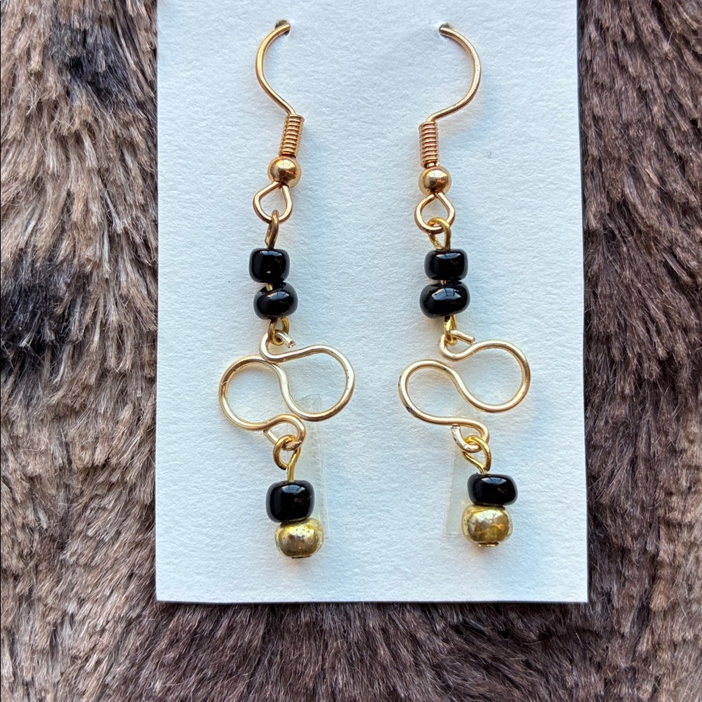 Elegant Gold and Black Infinity Earrings